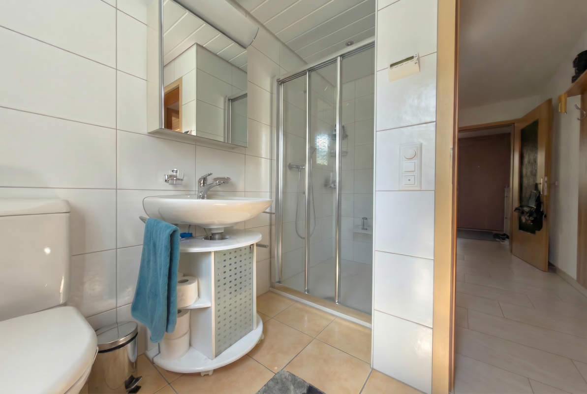 Modernes Badezimmer mit Dusche und Waschtisch