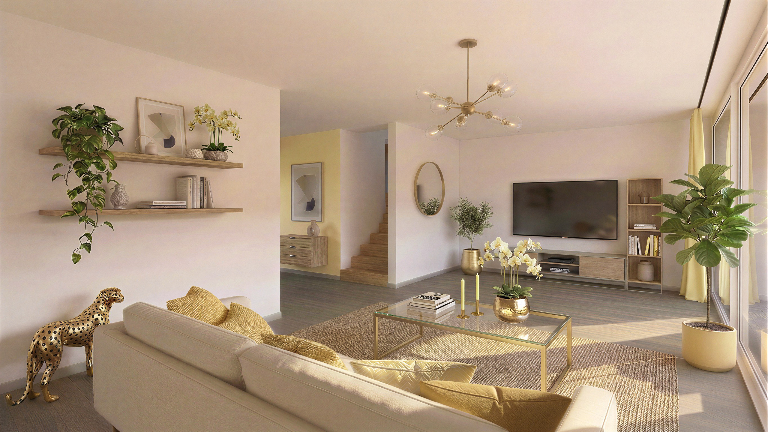 Helles, modern eingerichtetes Wohnzimmer