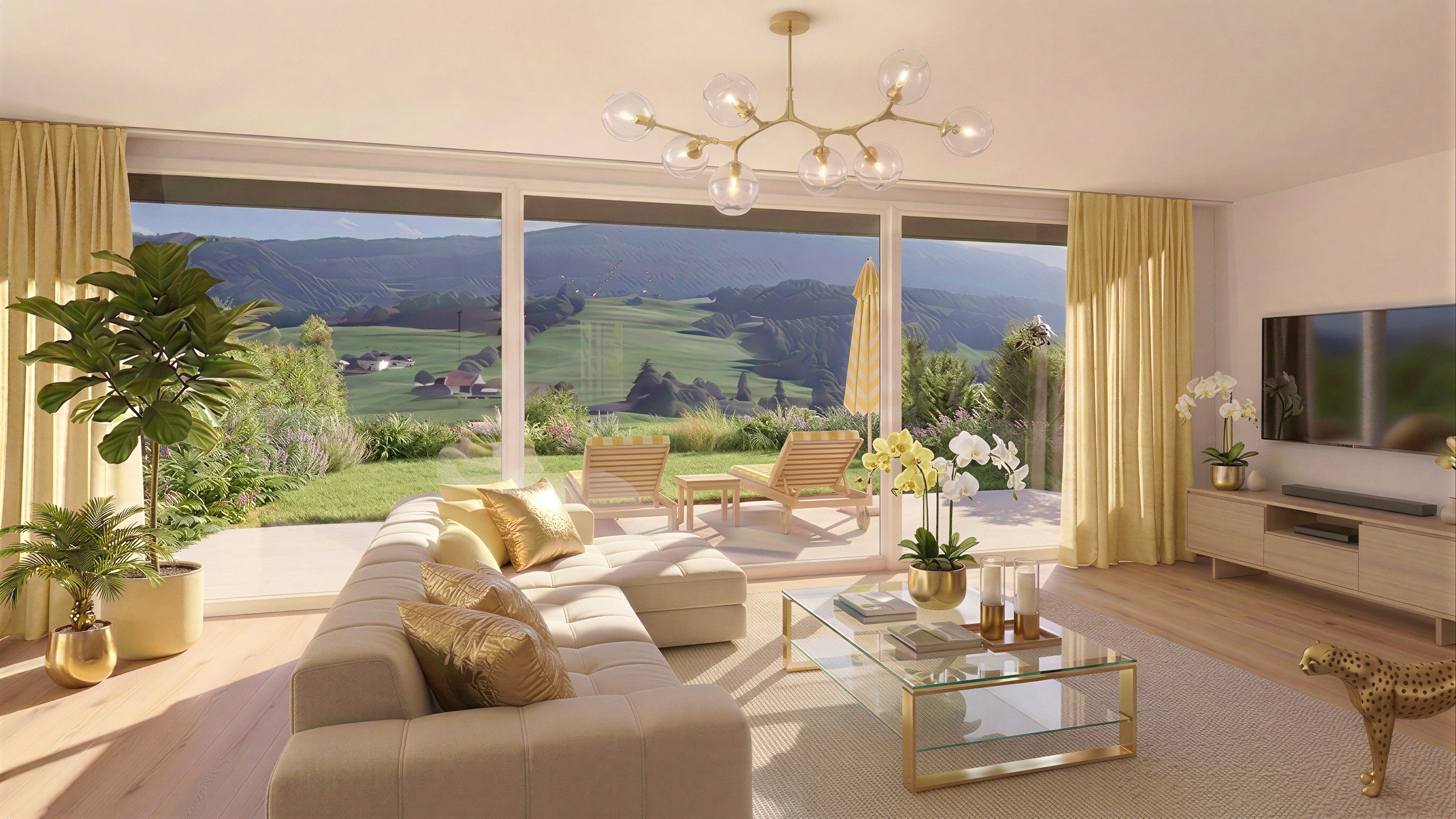 Helles Wohnzimmer mit Panoramablick