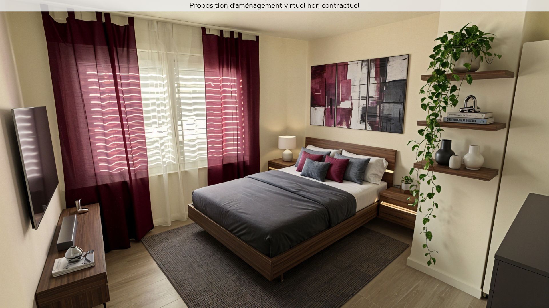Schlafzimmer mit dunkler Akzentgestaltung