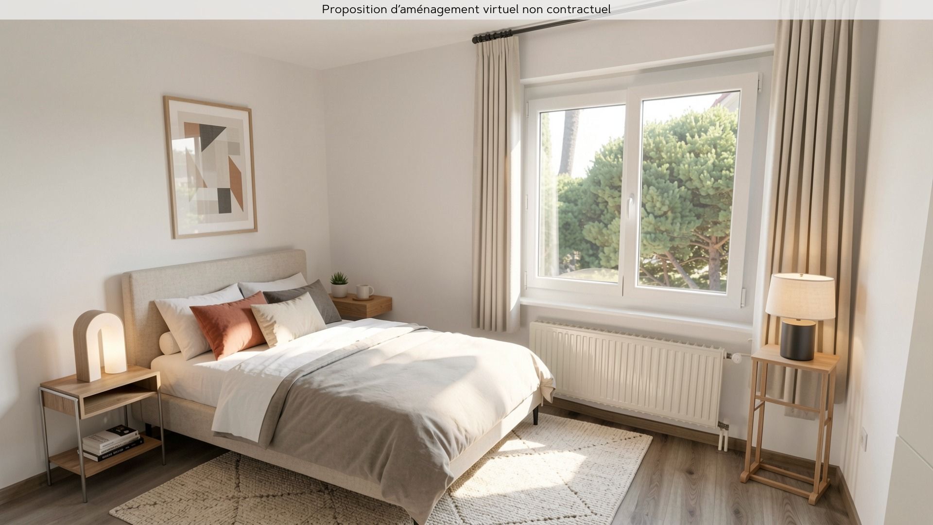Helles, minimalistisch eingerichtetes Schlafzimmer