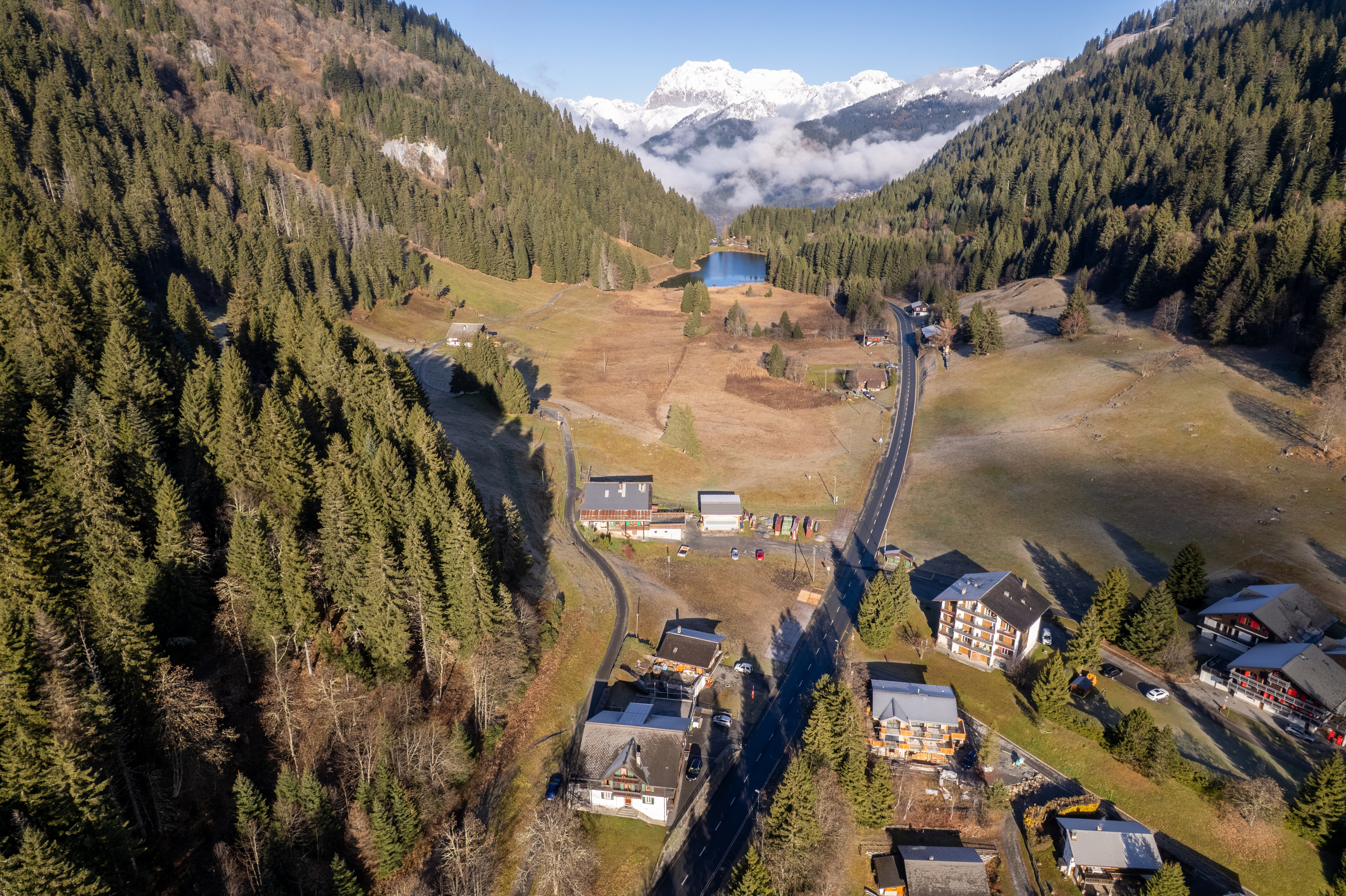 Alpen-Talansicht aus der Luft