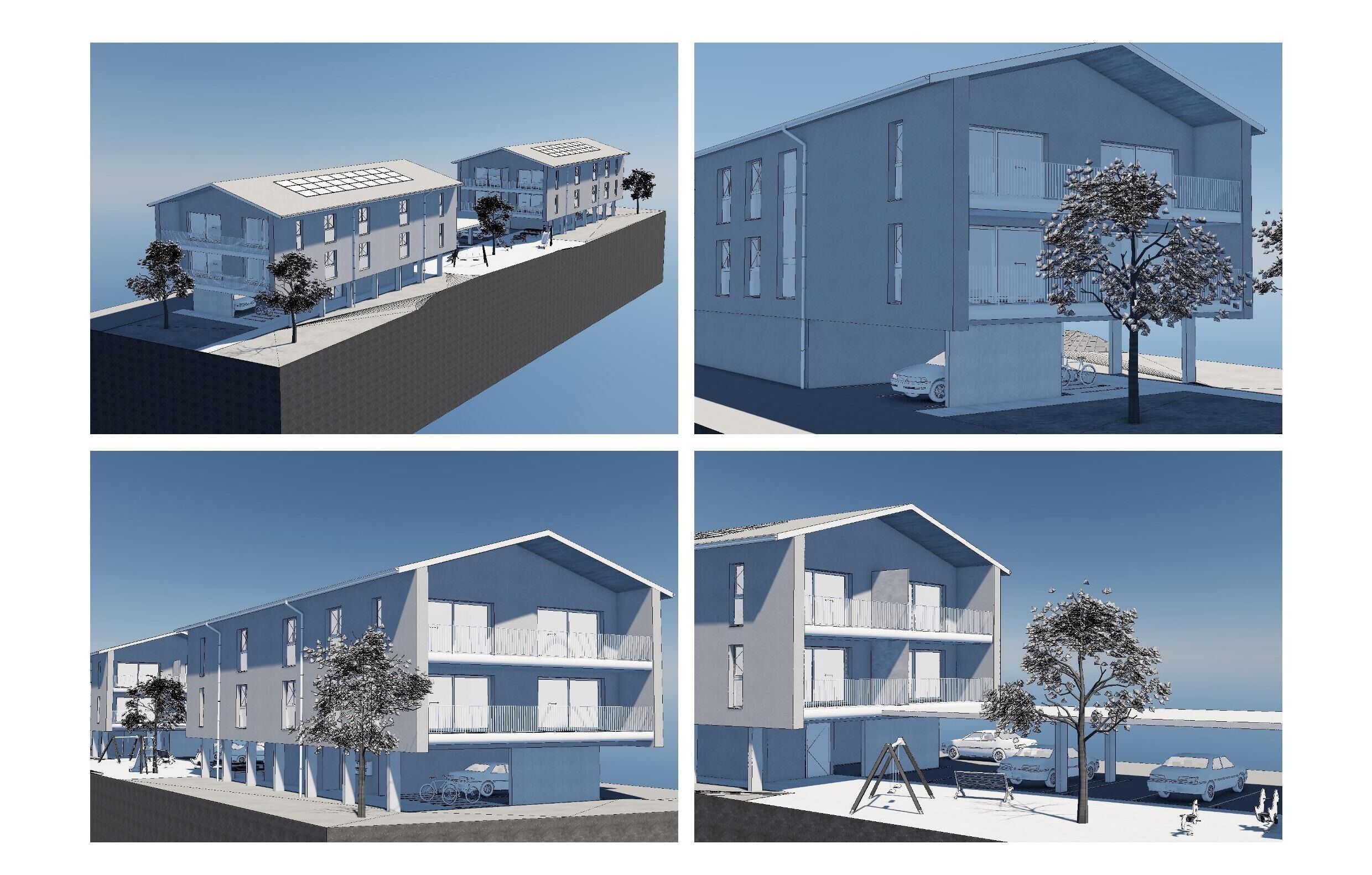 Architekturvisualisierung eines modernen Wohnensembles