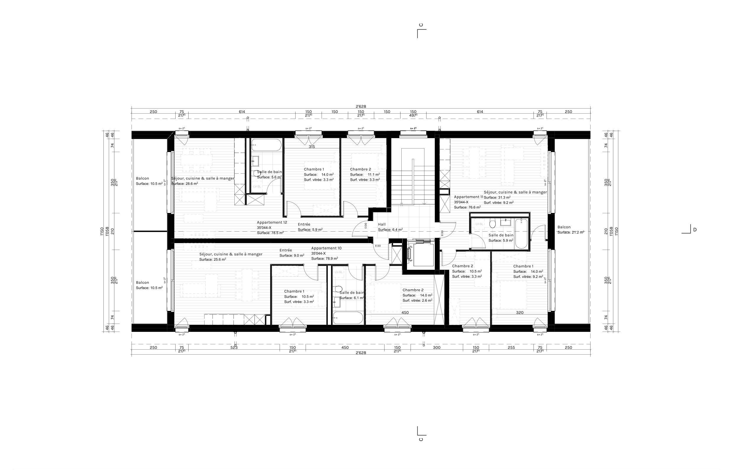Grundriss einer Wohnungsaufteilung