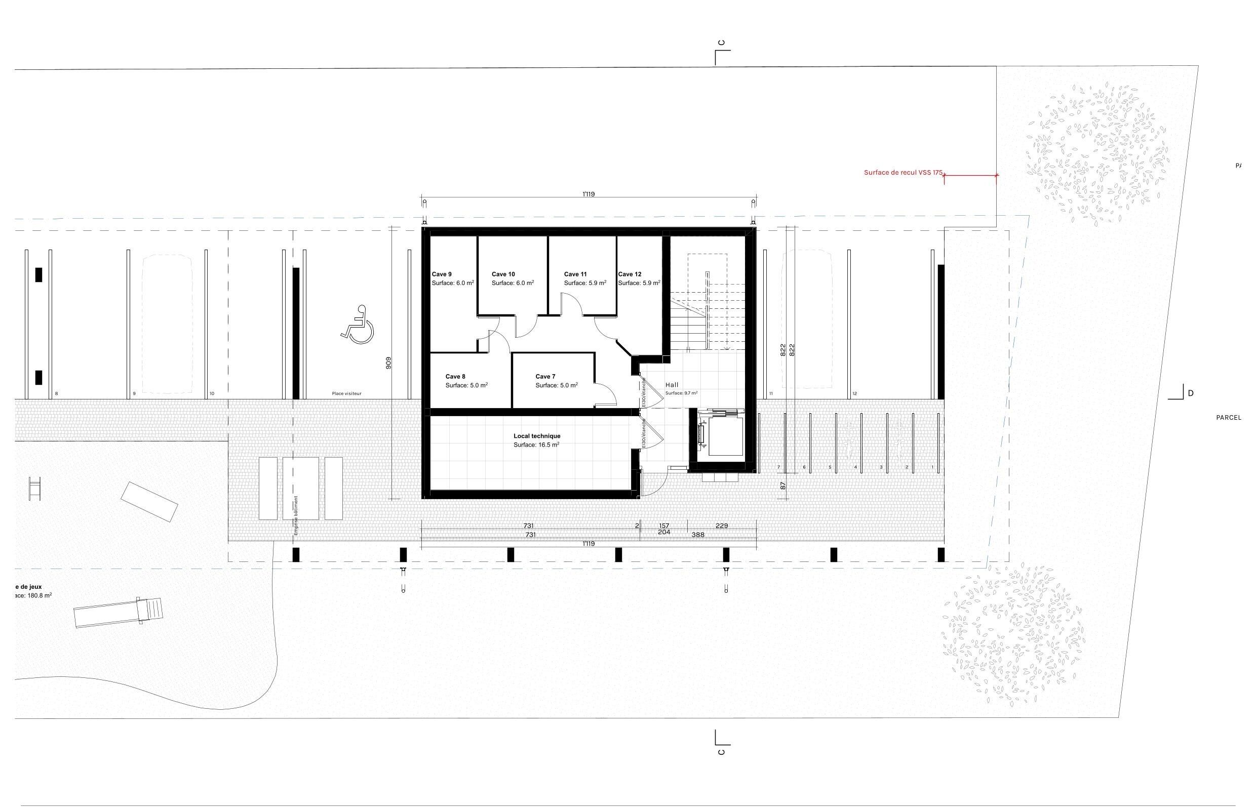Grundriss eines Keller- und Außenanlagenbereichs