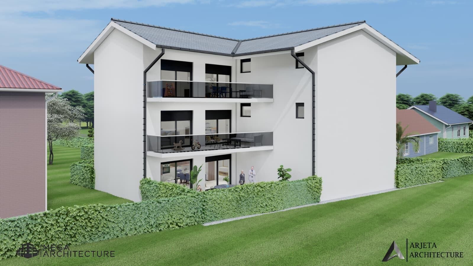 Moderne Wohnhaus-Visualisierung mit Balkonen