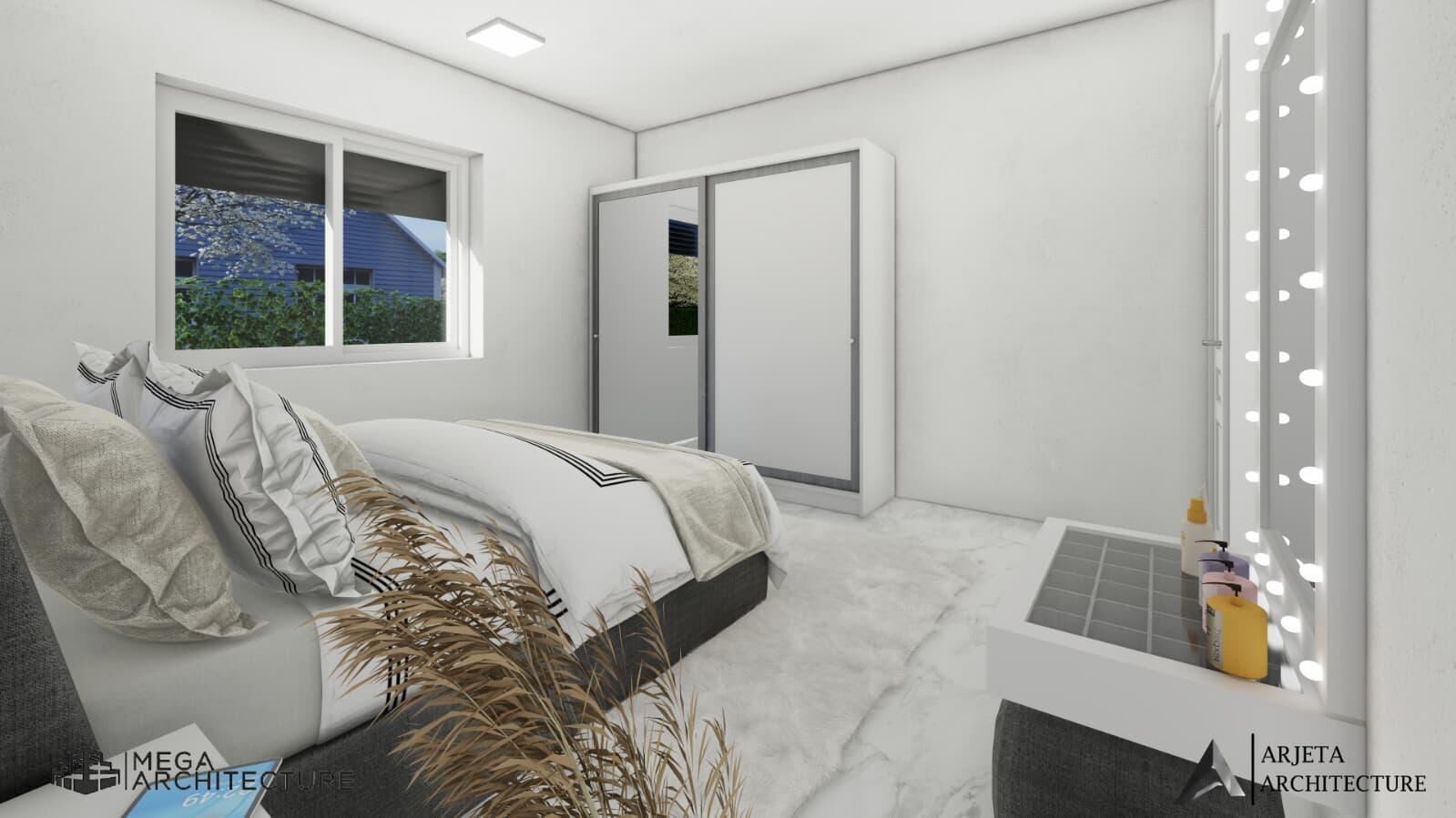 Modernes Schlafzimmer mit hellem Interieur