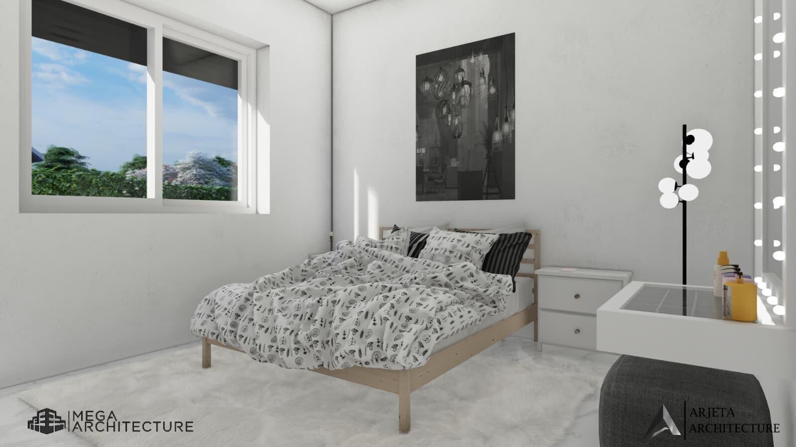 Modernes Schlafzimmer mit heller Einrichtung