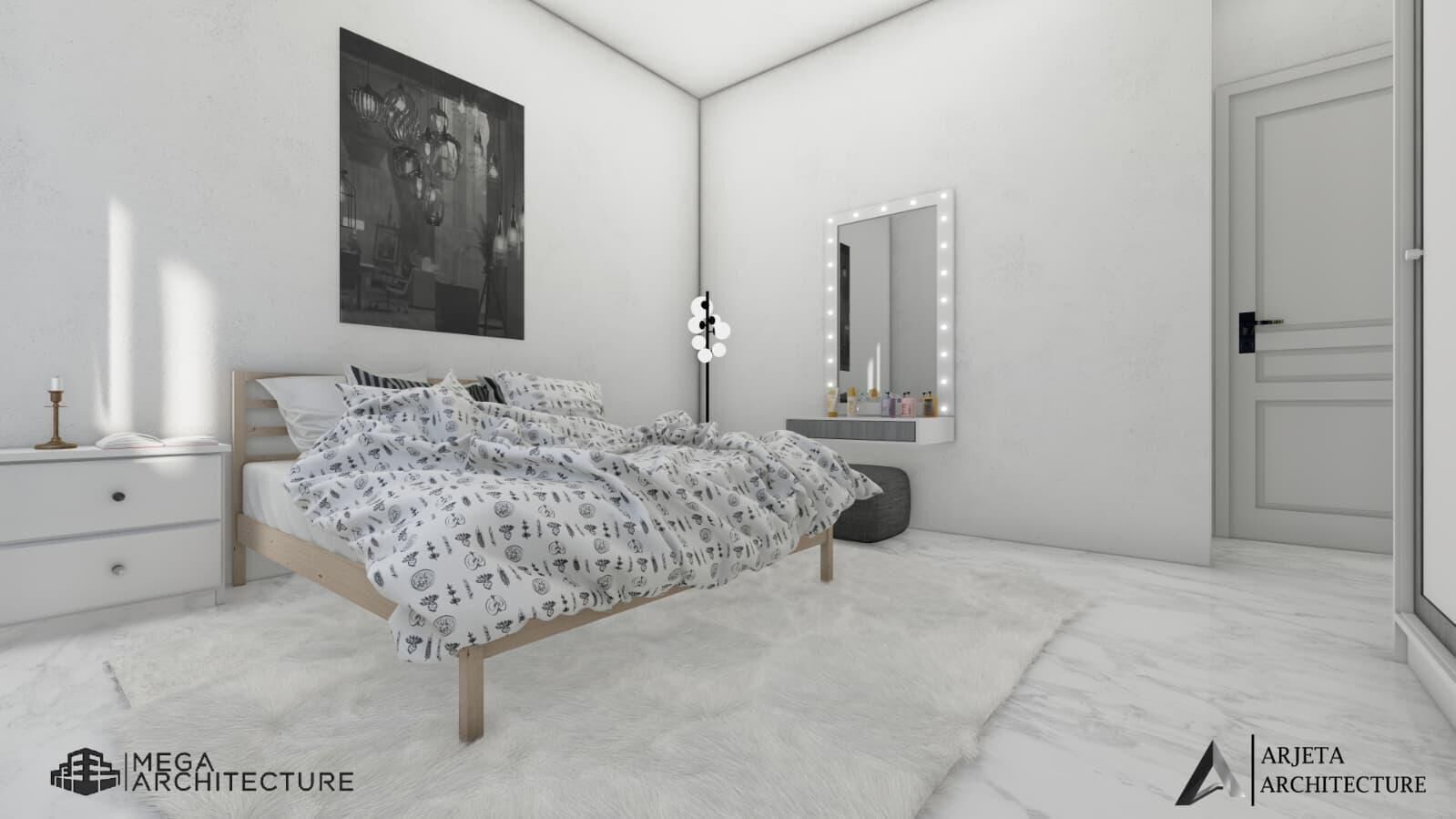 Helles Schlafzimmer mit Ankleidewand