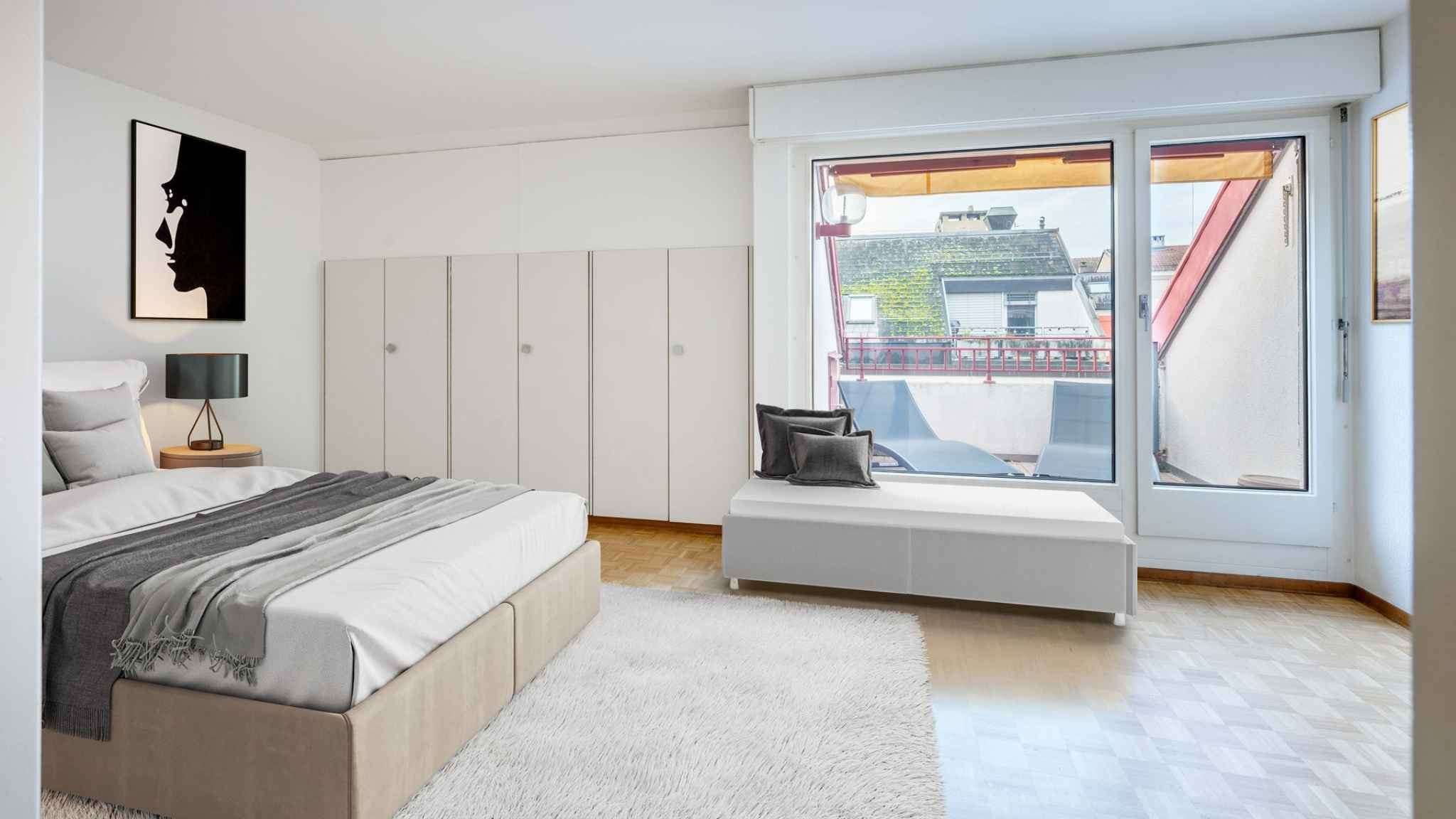 Helles Schlafzimmer mit Balkonzugang