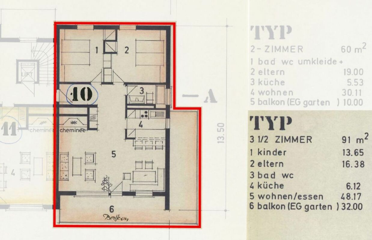 Grundriss mit markierter Wohnung