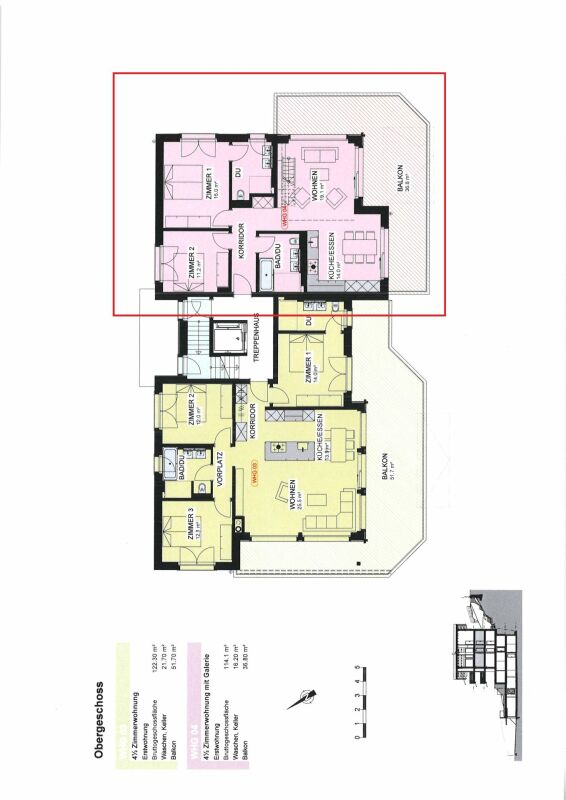 Grundriss Obergeschoss mit Balkonen