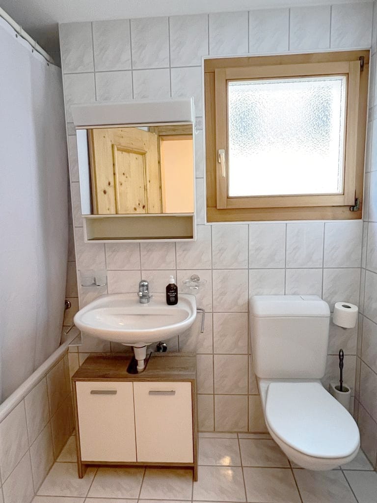 Kleines Badezimmer mit WC und Waschbecken