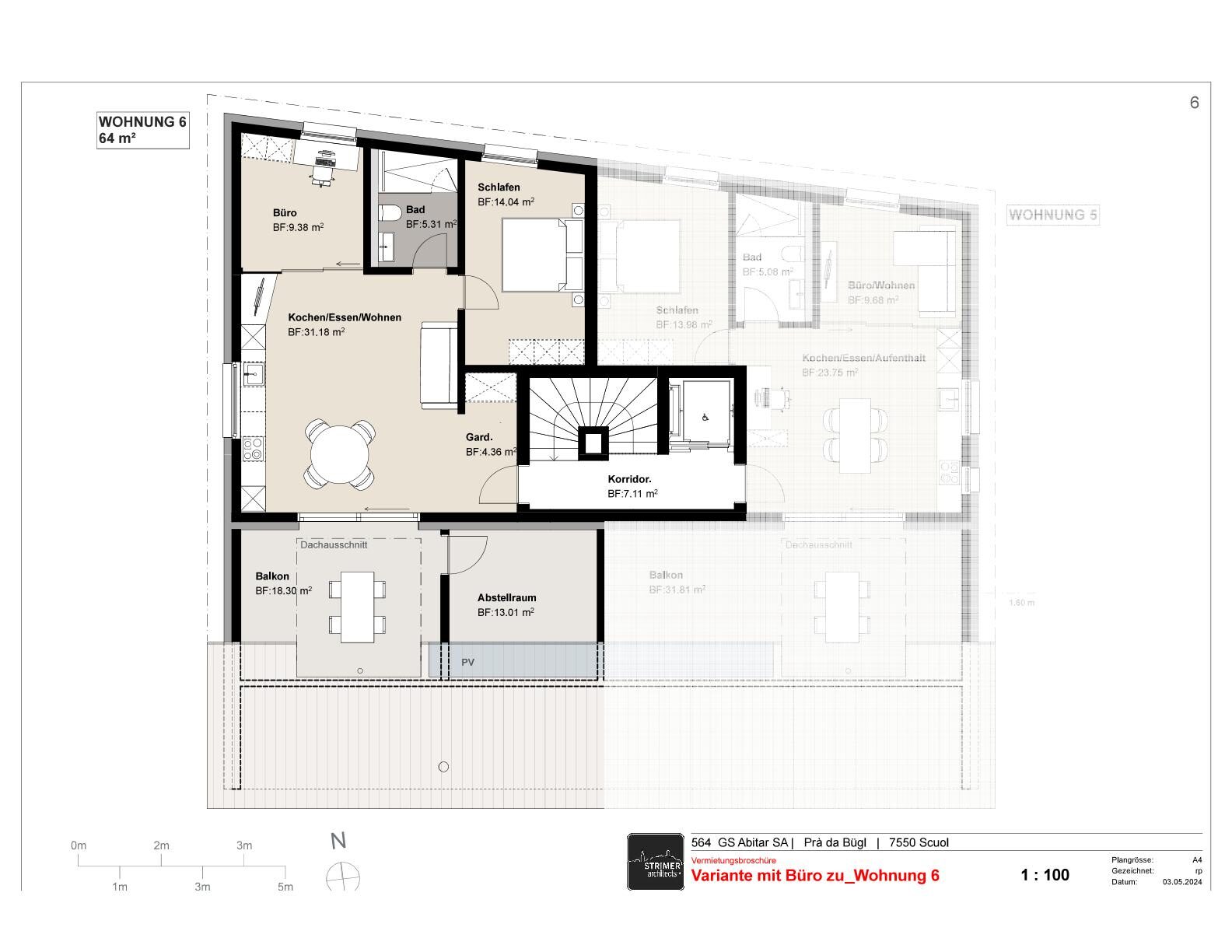 Wohnungsgrundriss mit Balkon und Büro