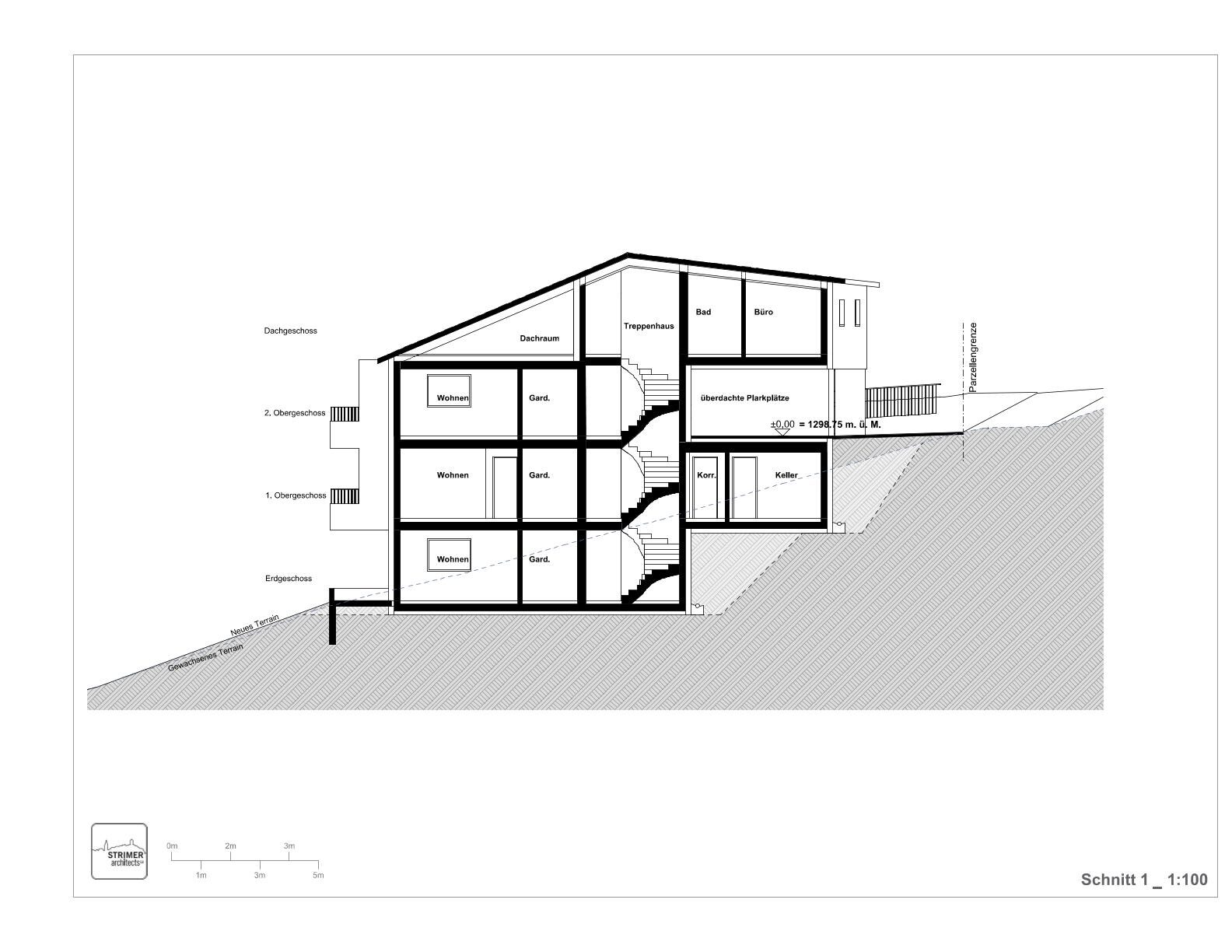 Gebäudeschnitt eines mehrgeschossigen Hauses