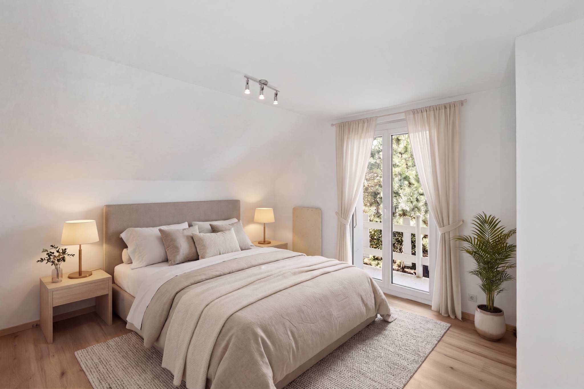 Helles Schlafzimmer im minimalistischen Stil