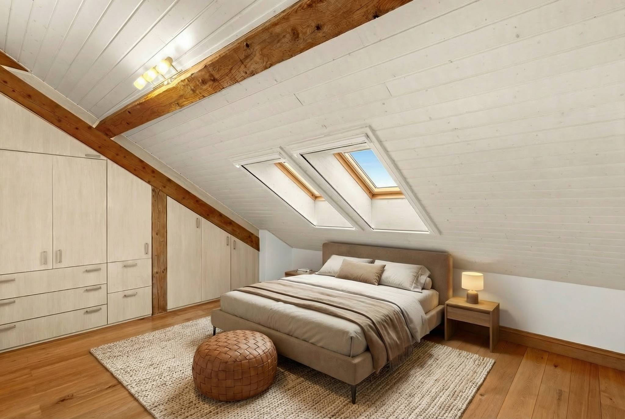 Dachgeschoss-Schlafzimmer mit Dachfenstern