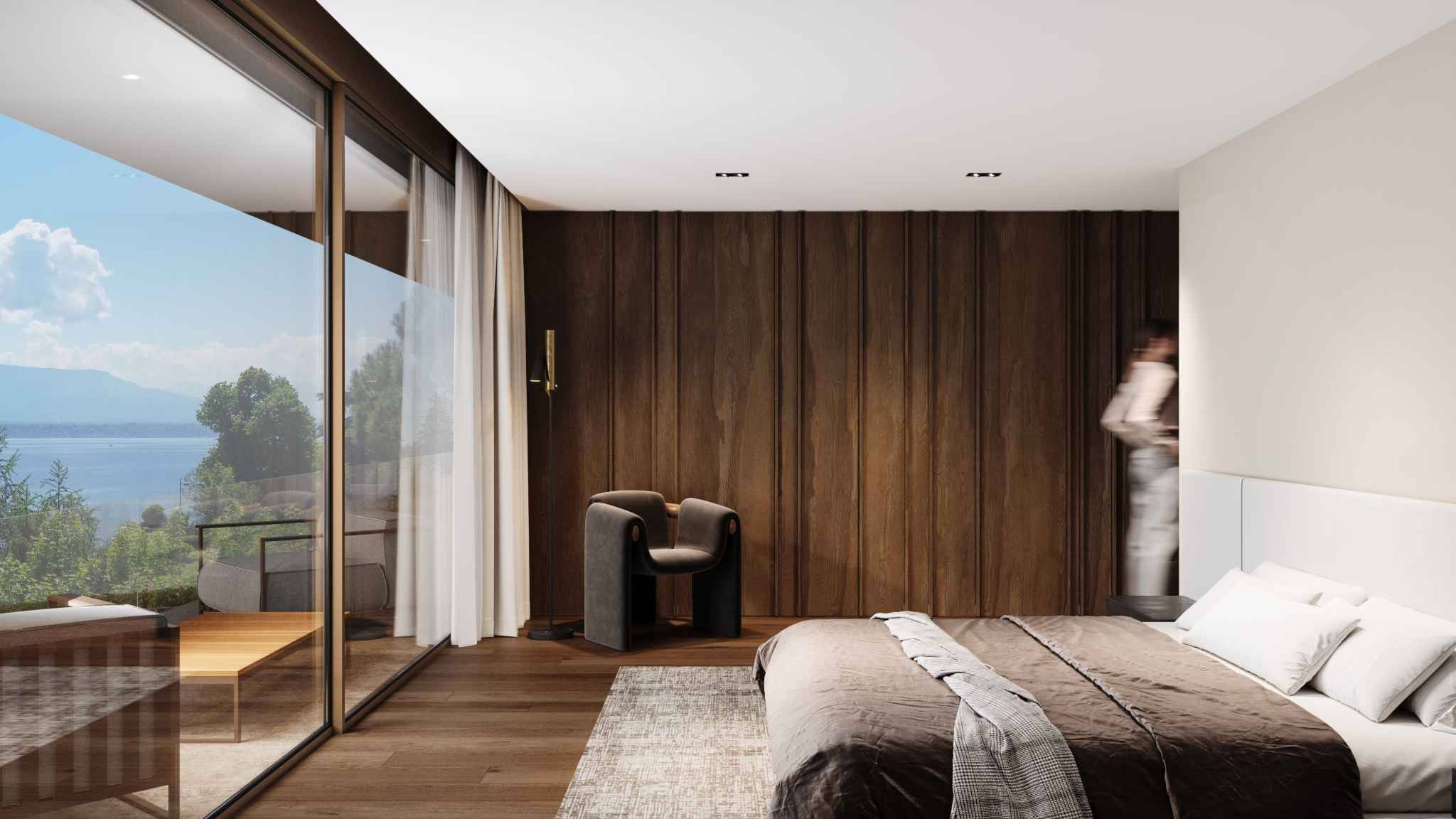 Schlafzimmer mit Seeblick