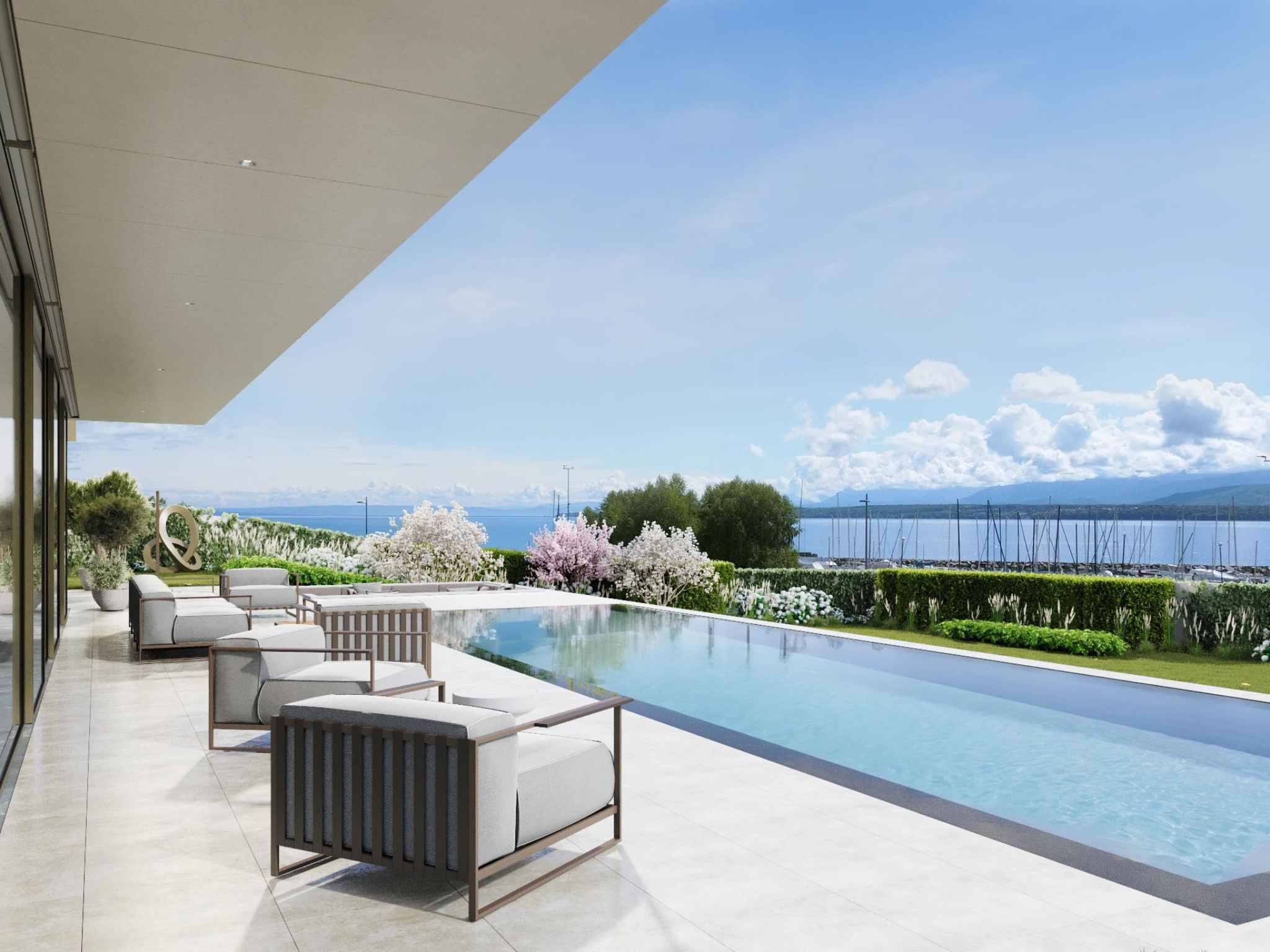 Luxuriöse Poolterrasse mit Seeblick
