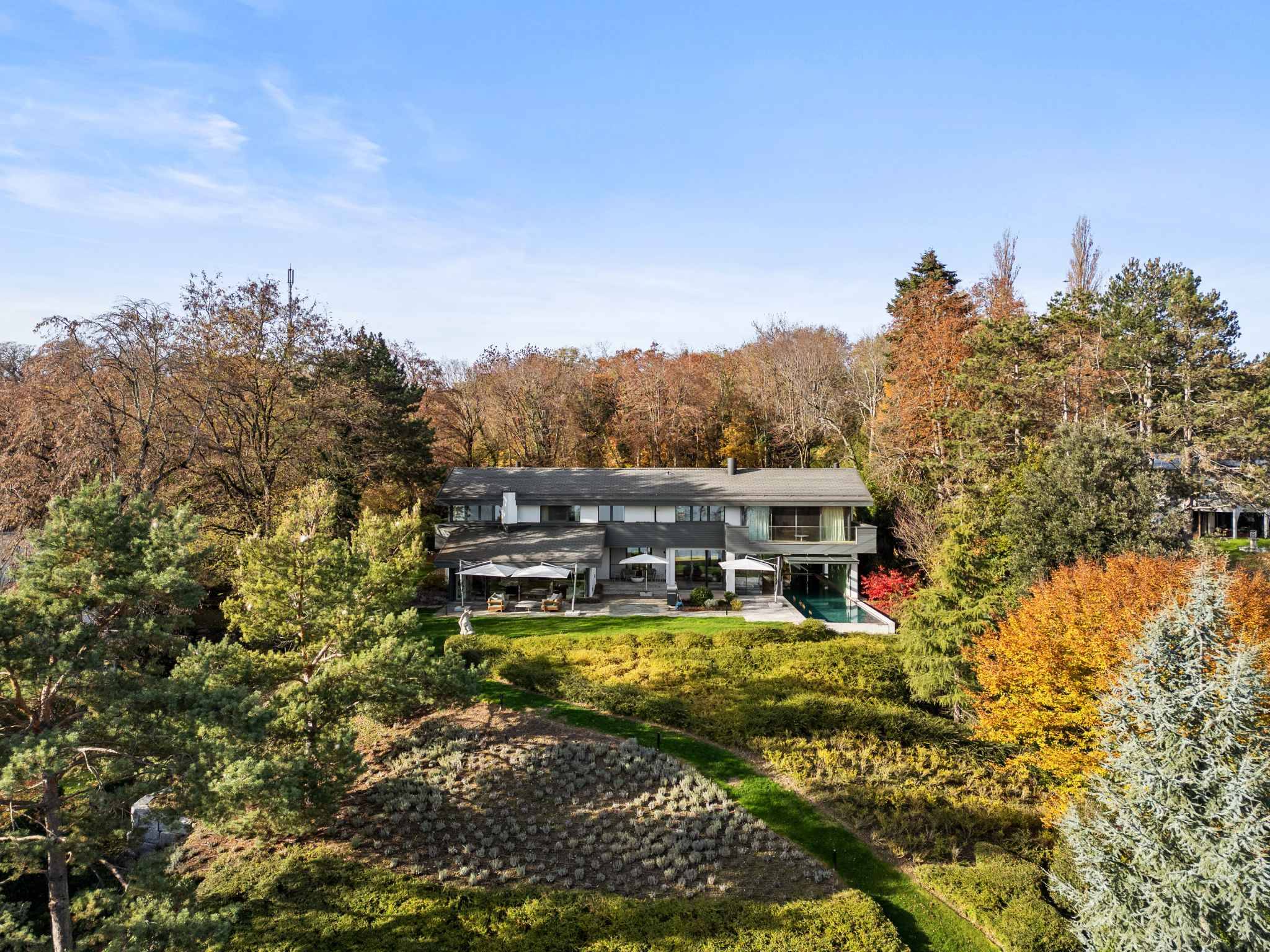 Außenansicht einer modernen Villa im Grünen