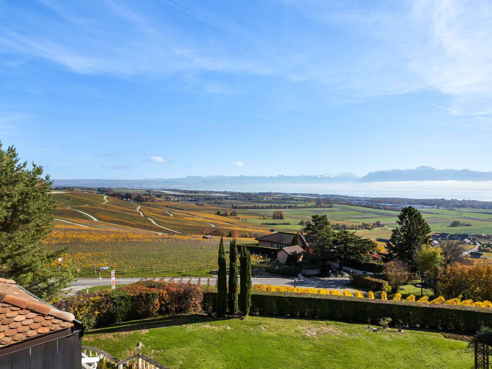 Panoramablick über Landschaft und See