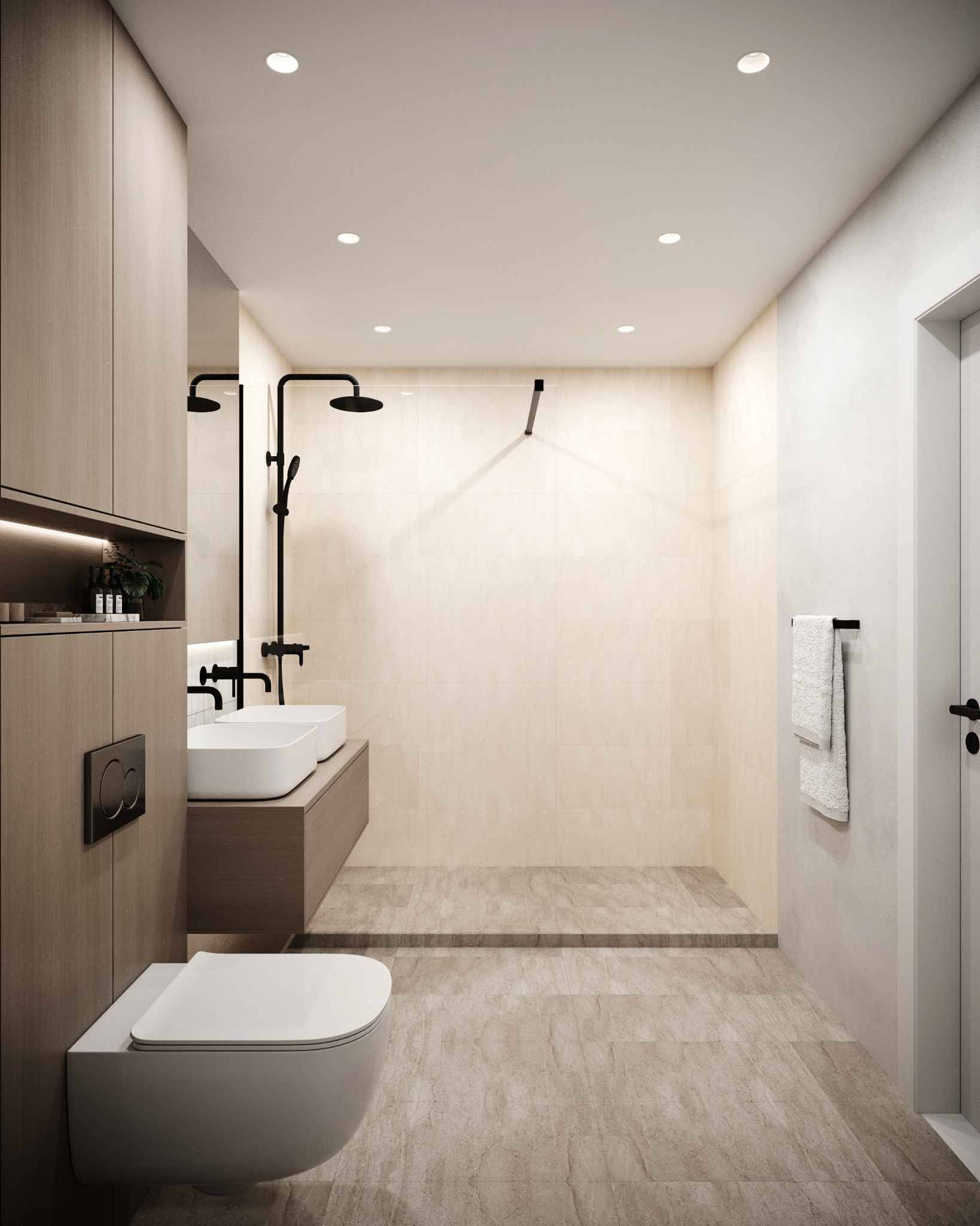 Modernes Badezimmer mit begehbarer Dusche