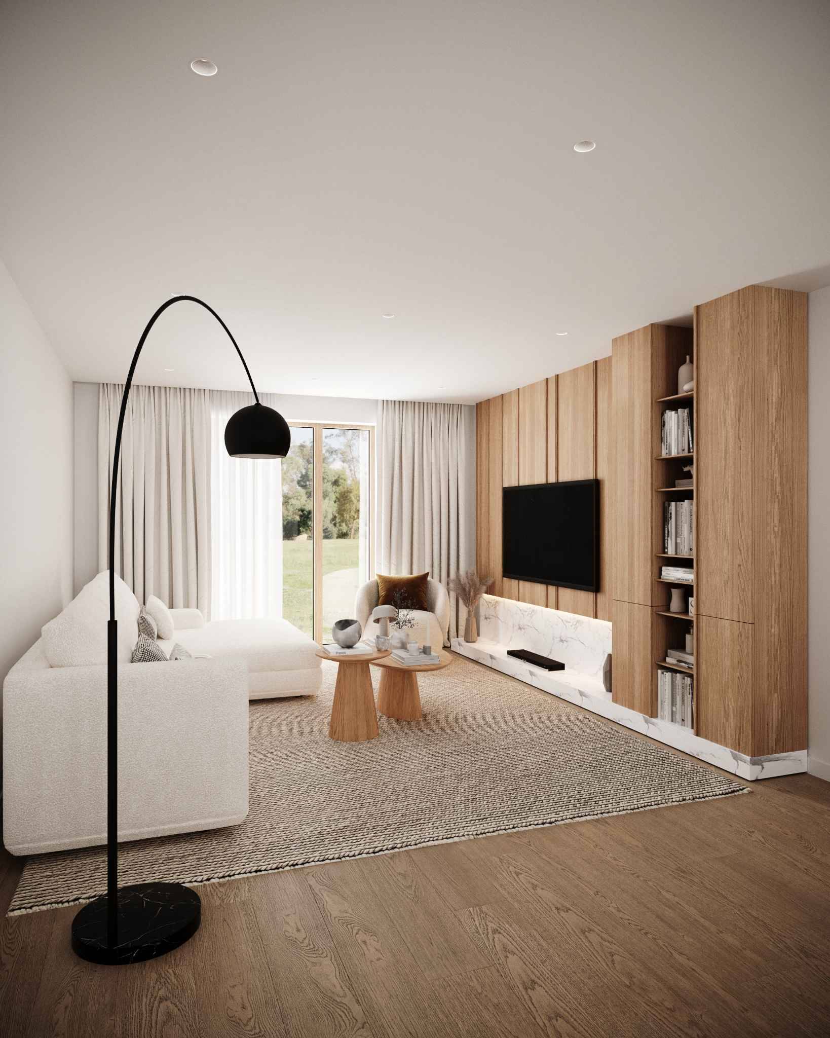 Modernes Wohnzimmer mit Holzakzenten
