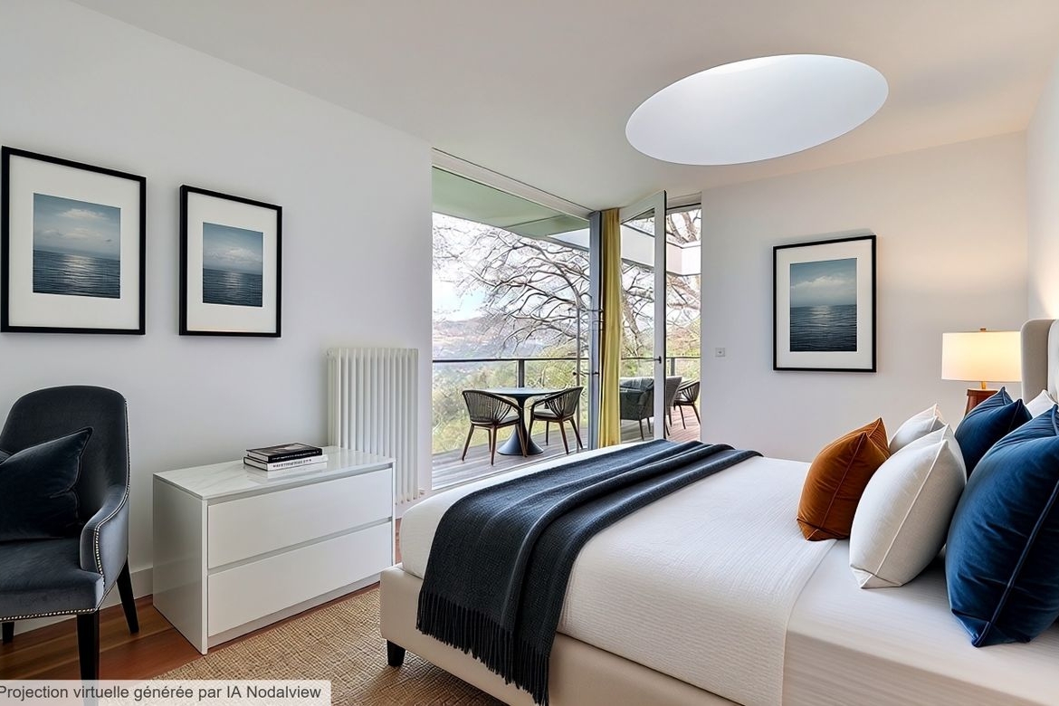 Modernes Schlafzimmer mit Balkonzugang