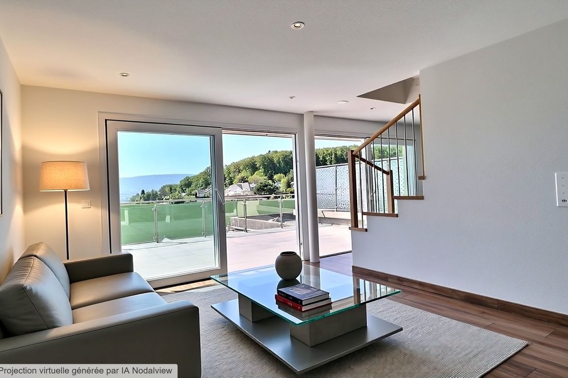 Wohnzimmer mit Terrasse und Ausblick