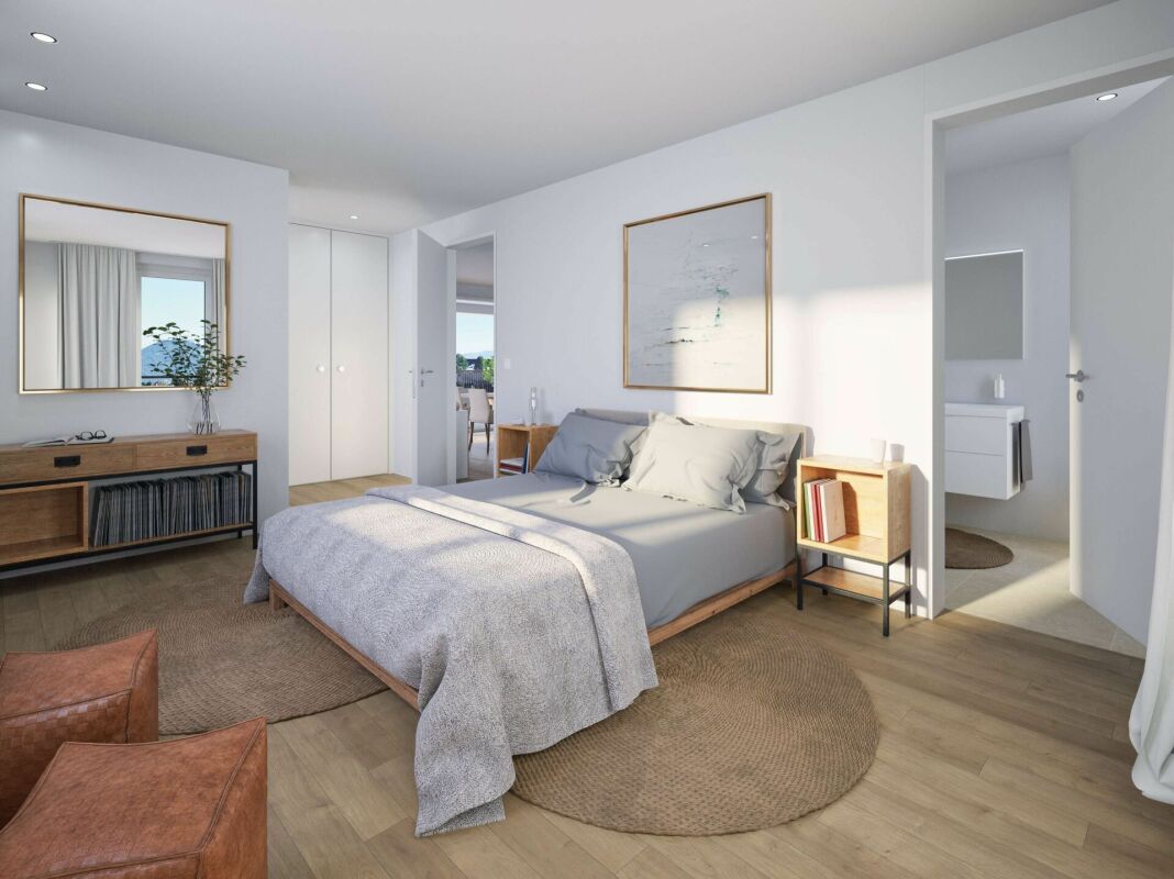Helles Schlafzimmer mit Staging-Möbeln