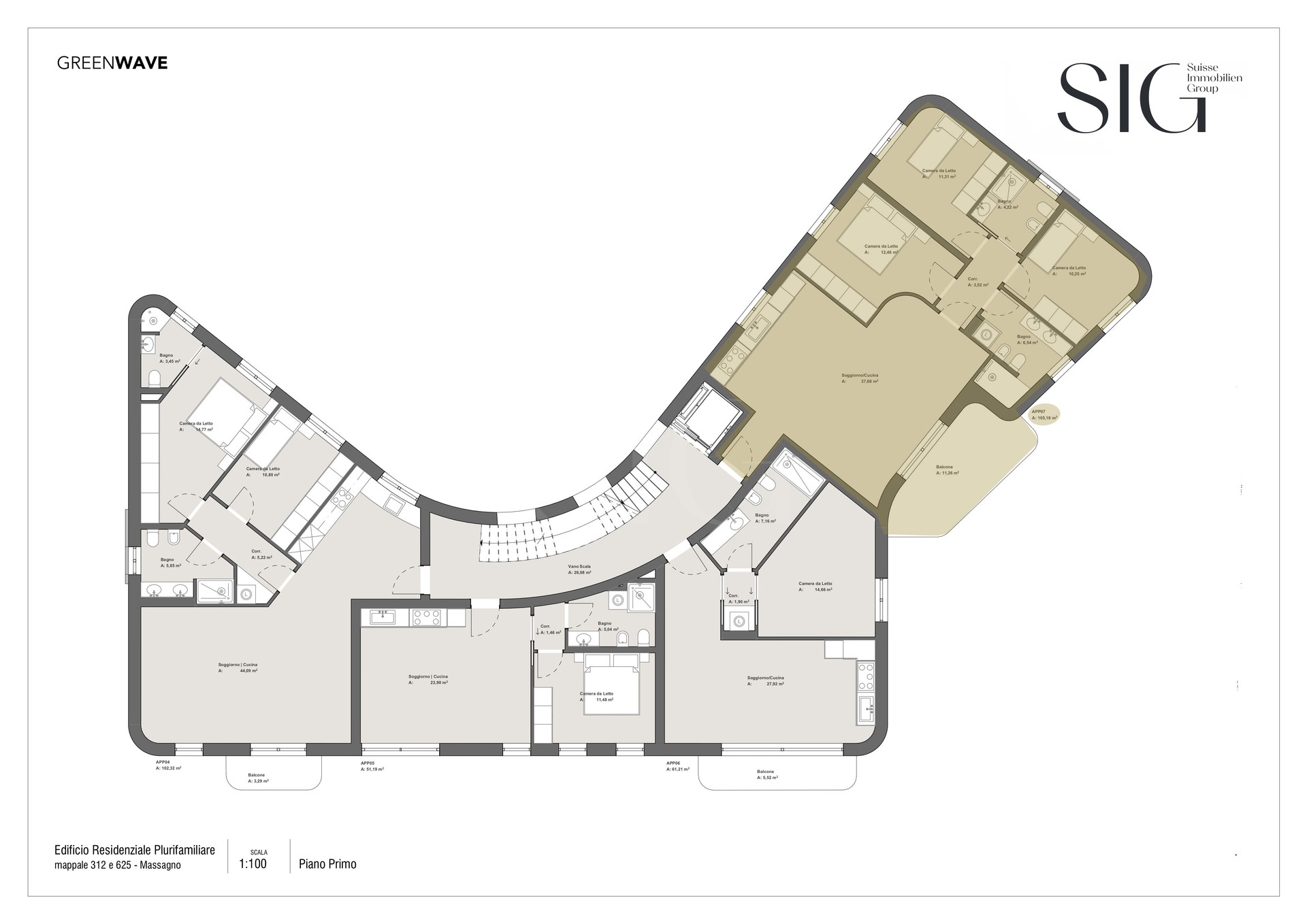 Grundriss eines Mehrfamilienhauses
