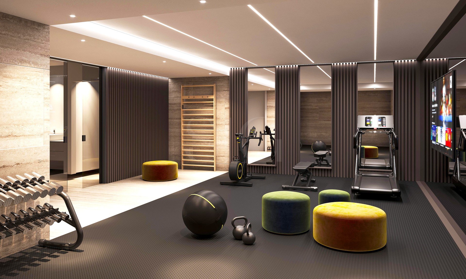 Modernes Home-Gym mit luxuriöser Ausstattung