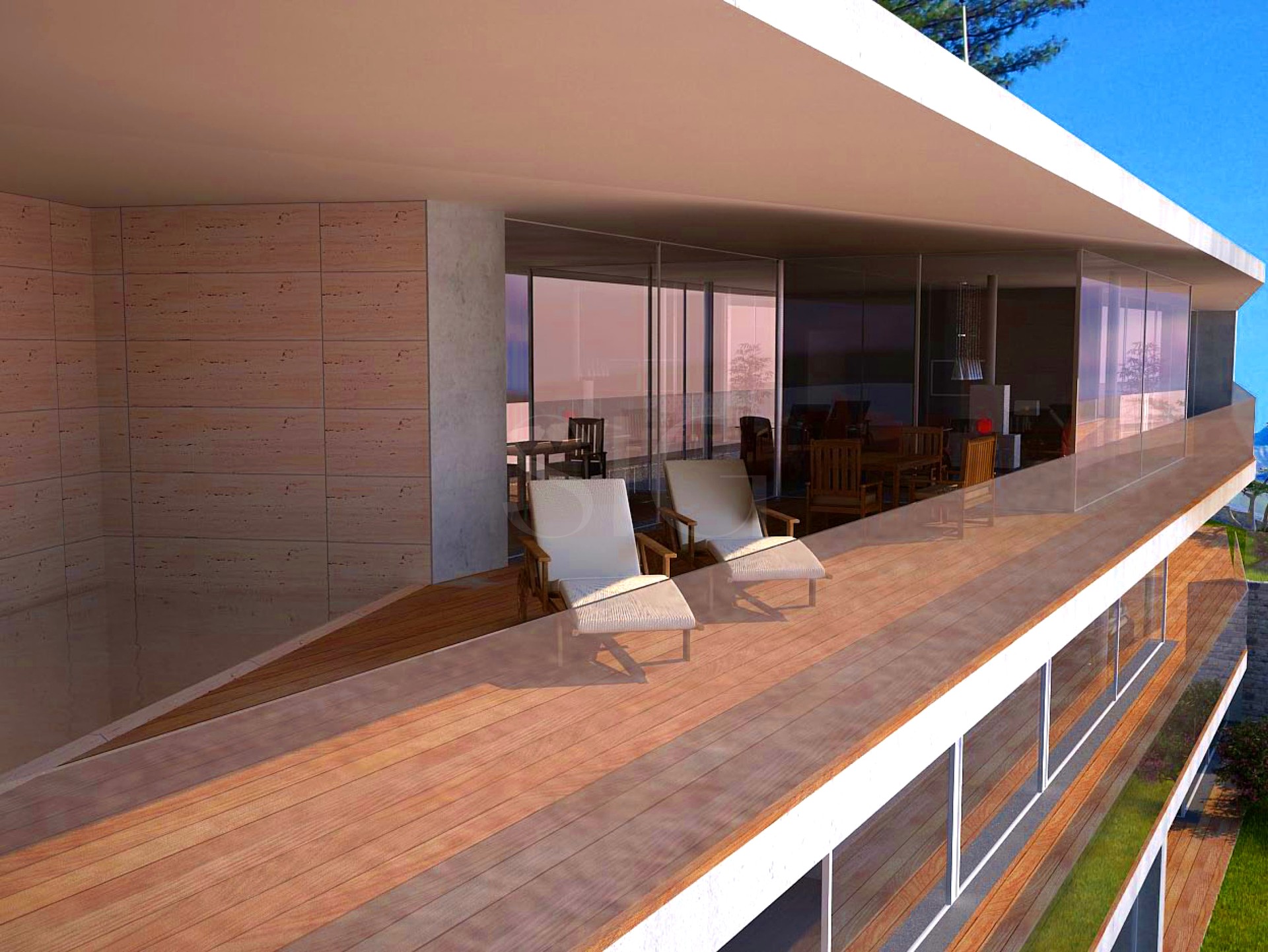 Moderne Außenansicht mit Balkon und Glasfront