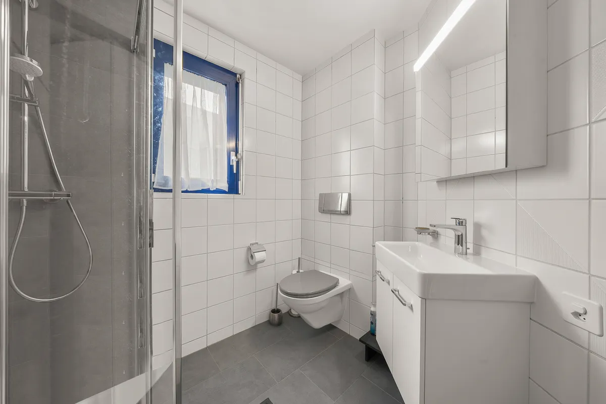 Modernes Badezimmer mit Dusche und WC
