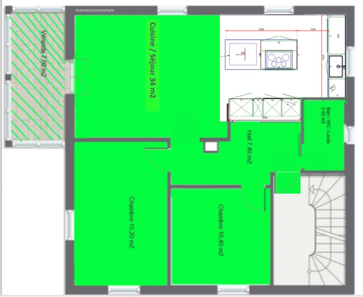 Grundriss einer Wohnung mit Terrasse und mehreren Zimmern