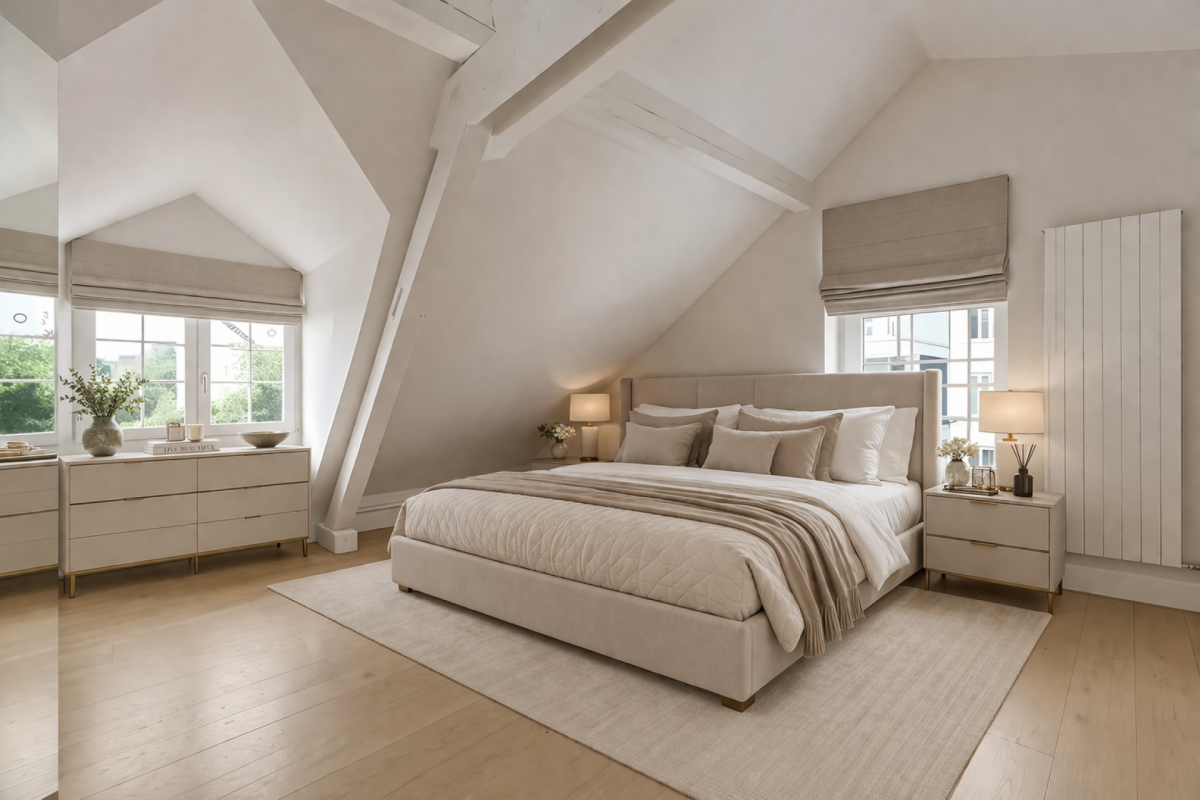 Helles Schlafzimmer unter Dachschrägen