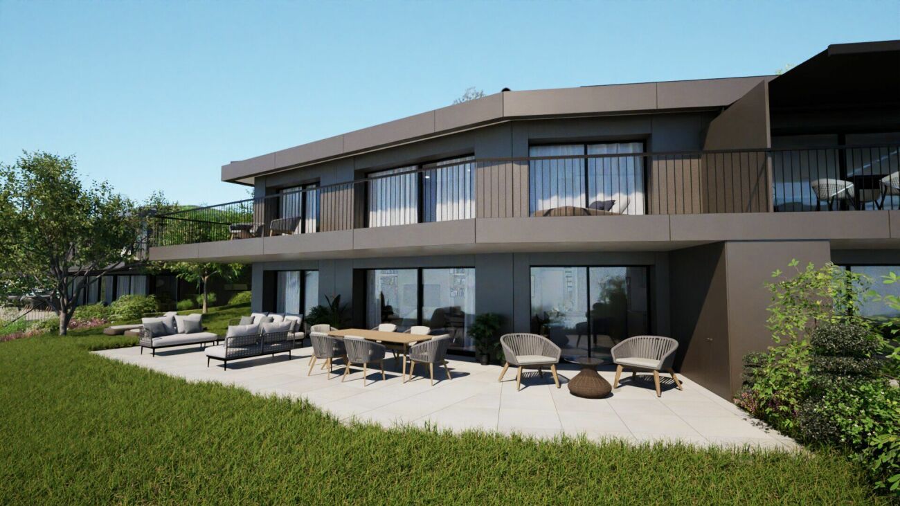 Moderne Außenansicht mit Terrasse