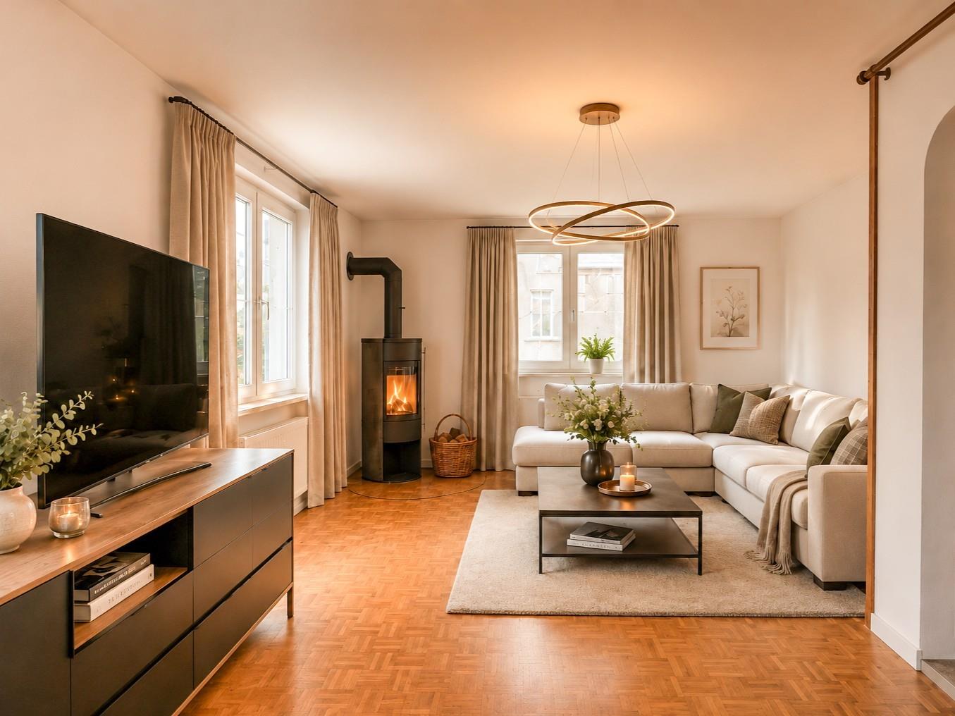 Gemütliches, modern eingerichtetes Wohnzimmer