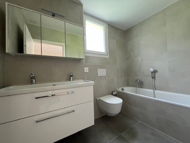 Modernes Badezimmer mit Badewanne und Waschtisch