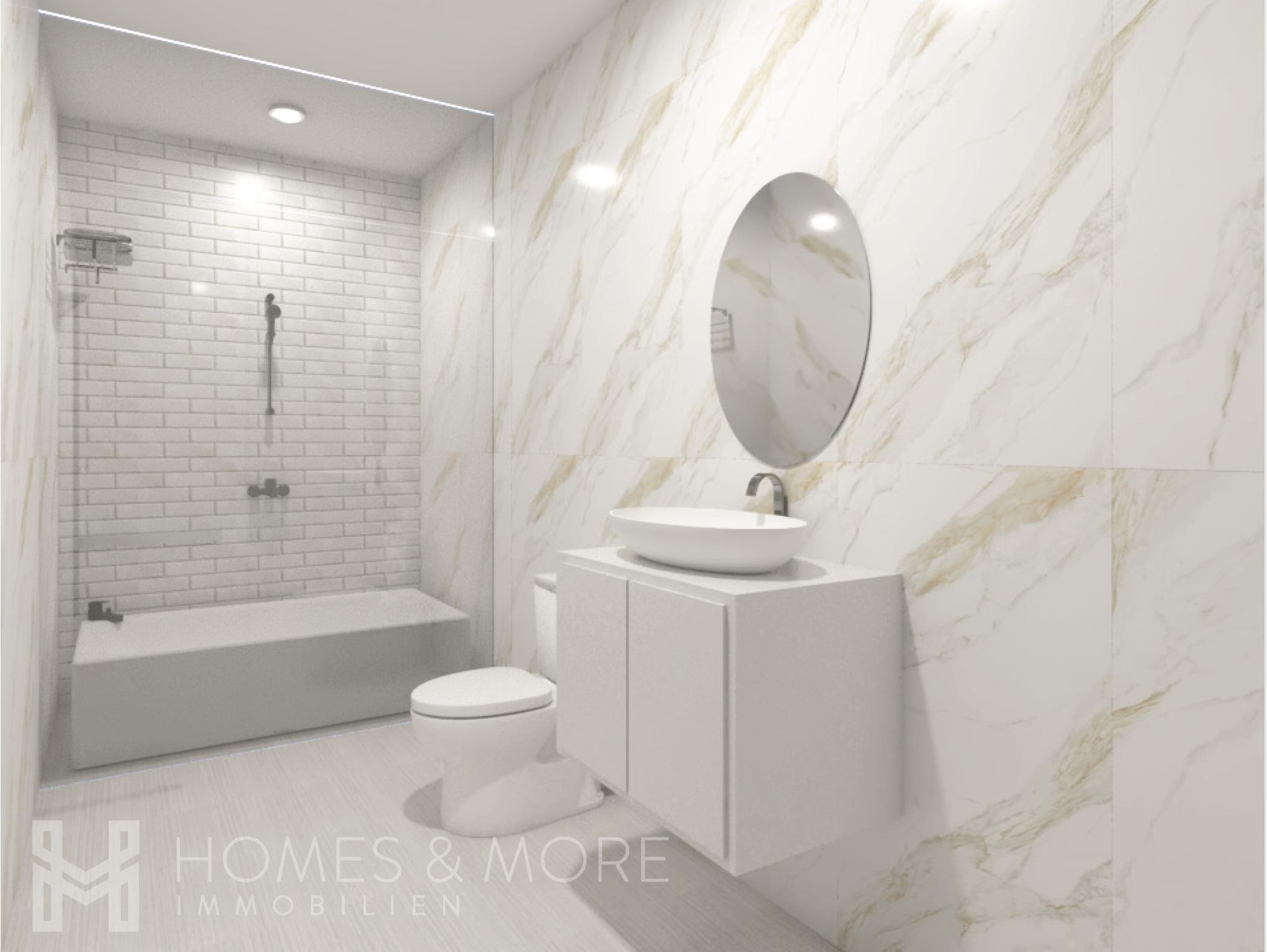 Modernes Badezimmer mit Dusche und Waschtisch