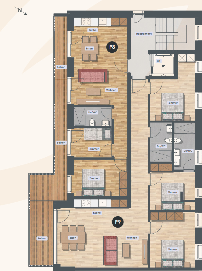 Grundriss einer Wohnung mit Balkonen