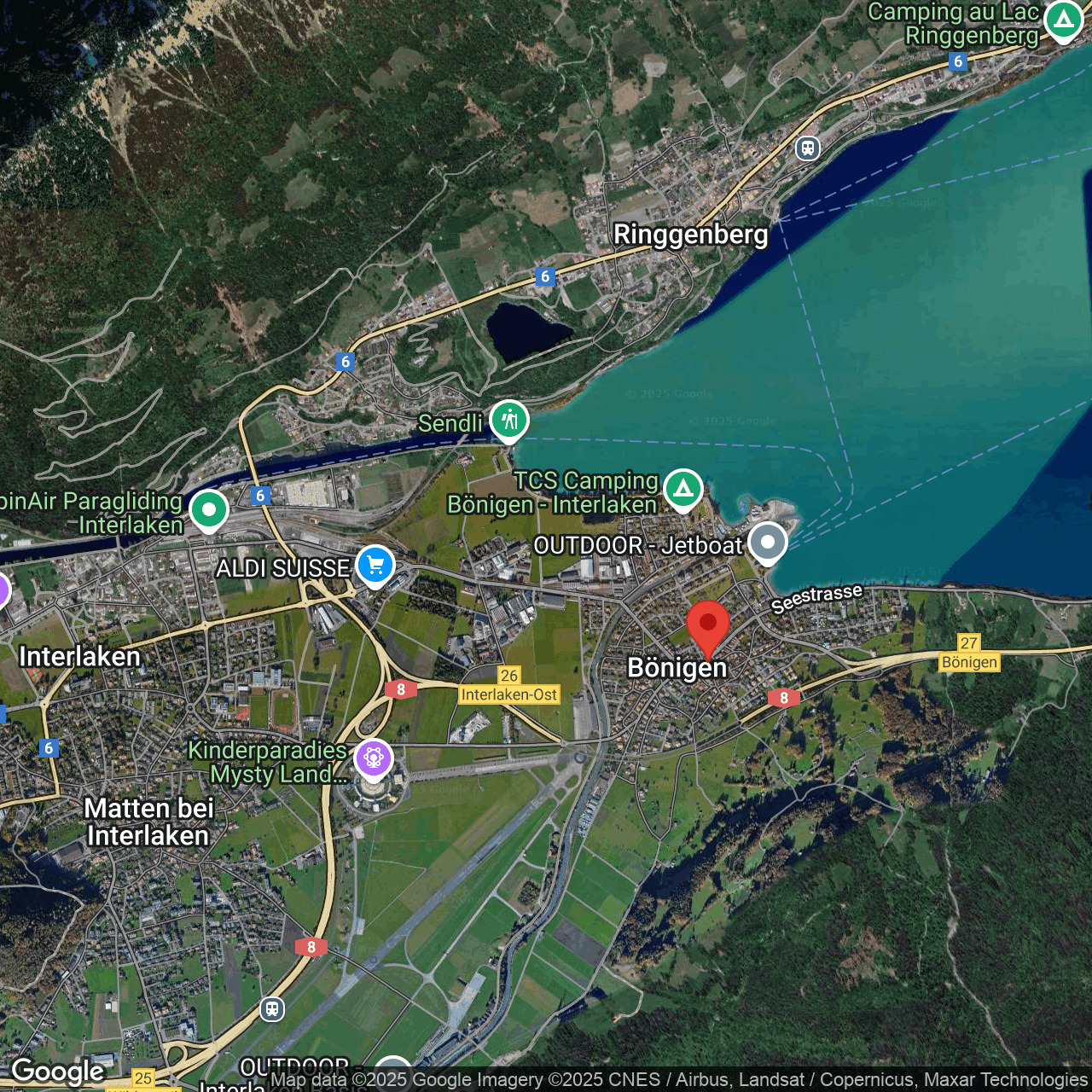 Satellitenkarte von Interlaken und Bönigen am See