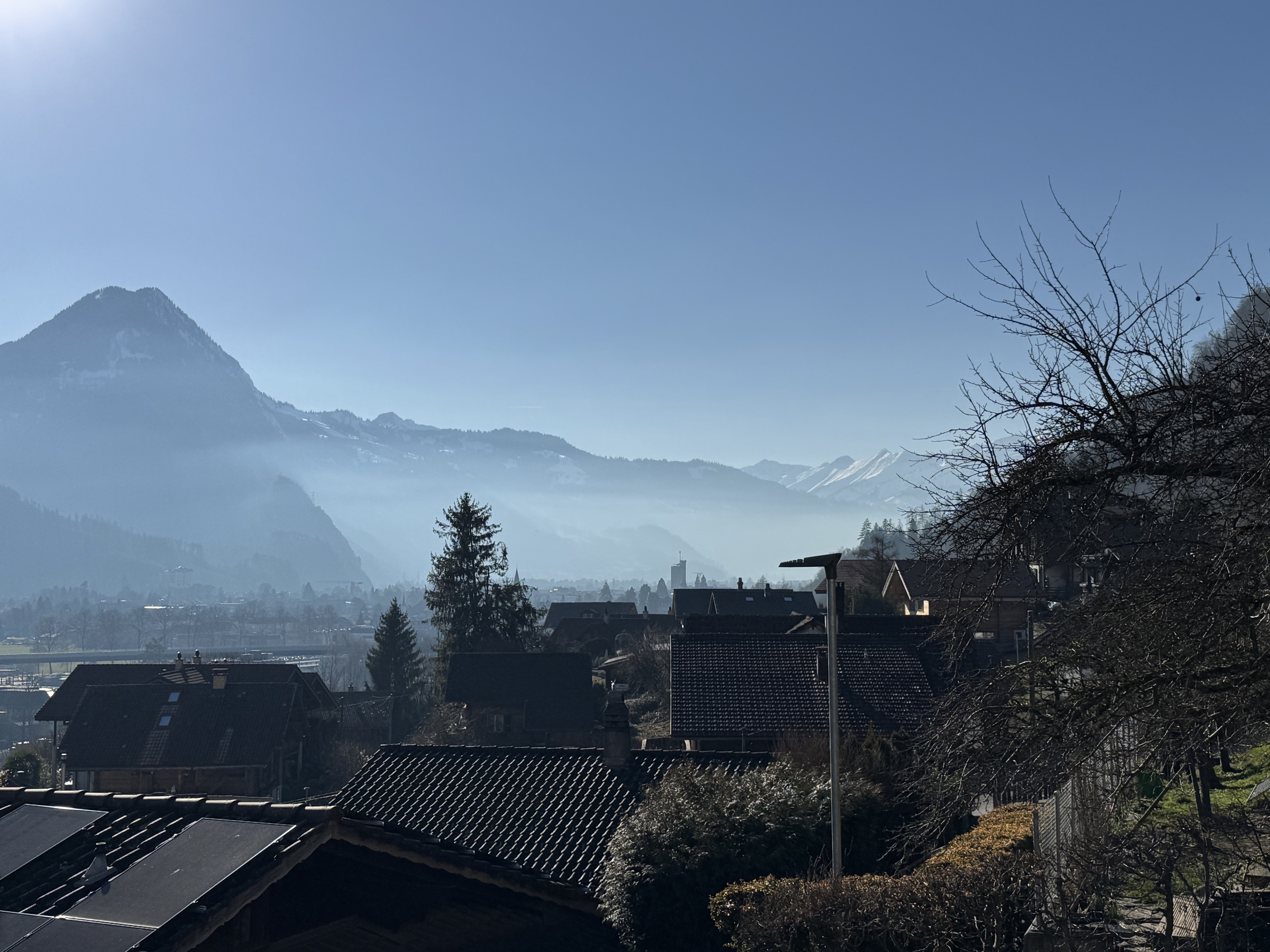 Bergpanorama über Wohngebiet