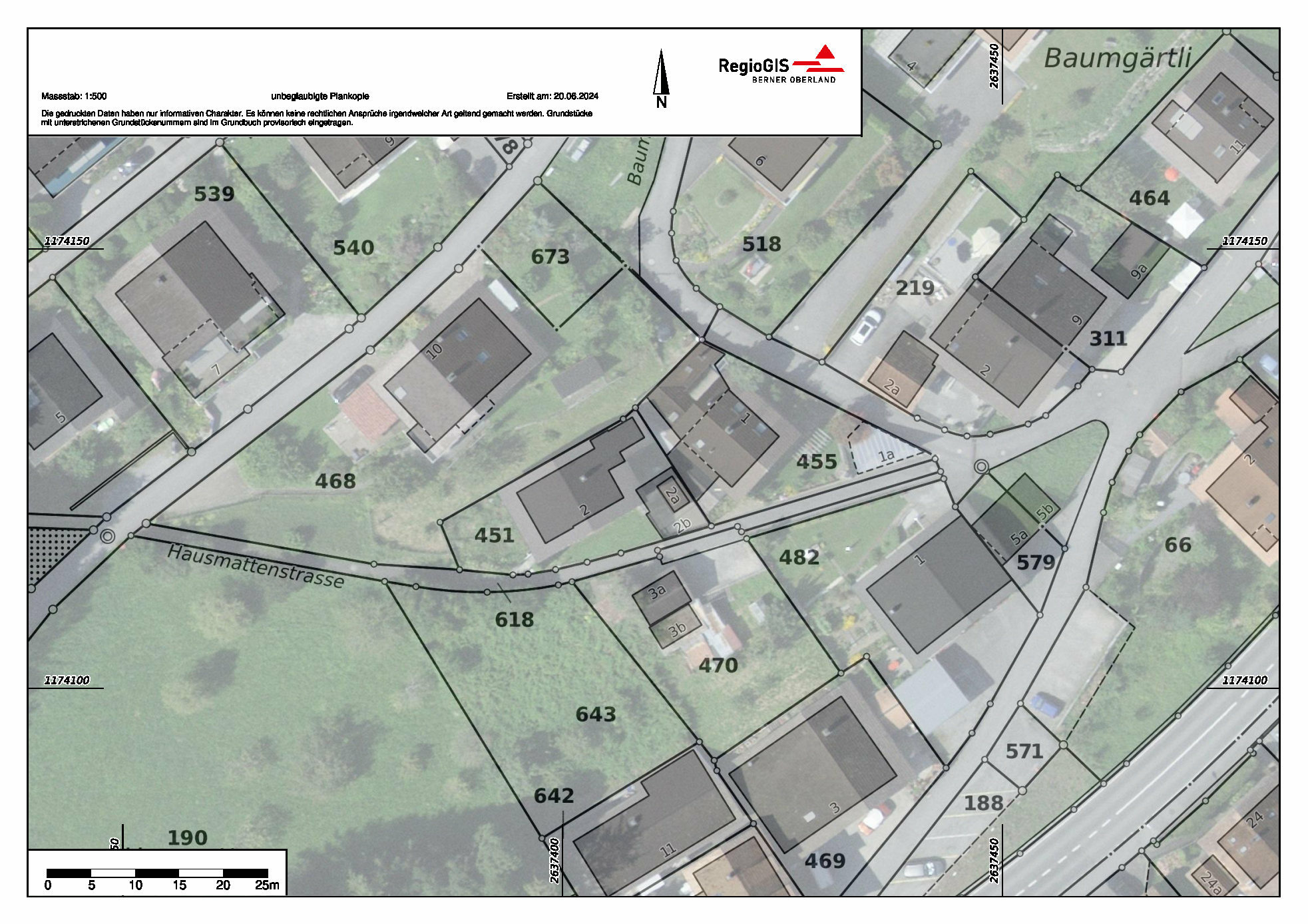 Luftbild-Katasterplan mit Grundstücksgrenzen