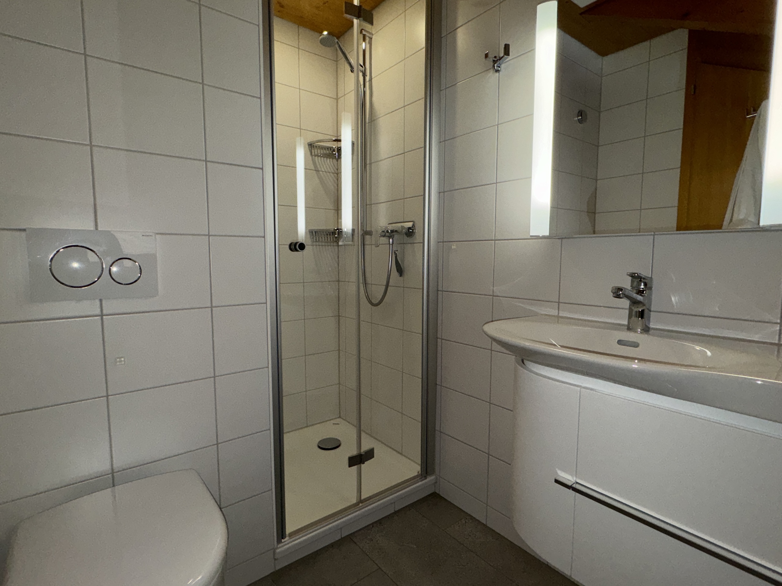 Modernes Badezimmer mit Dusche und Waschtisch