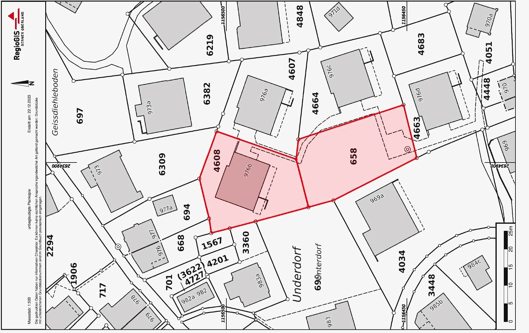 Lageplan mit markiertem Grundstück