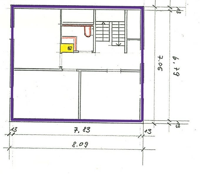 Grundriss mit markiertem Baukörper