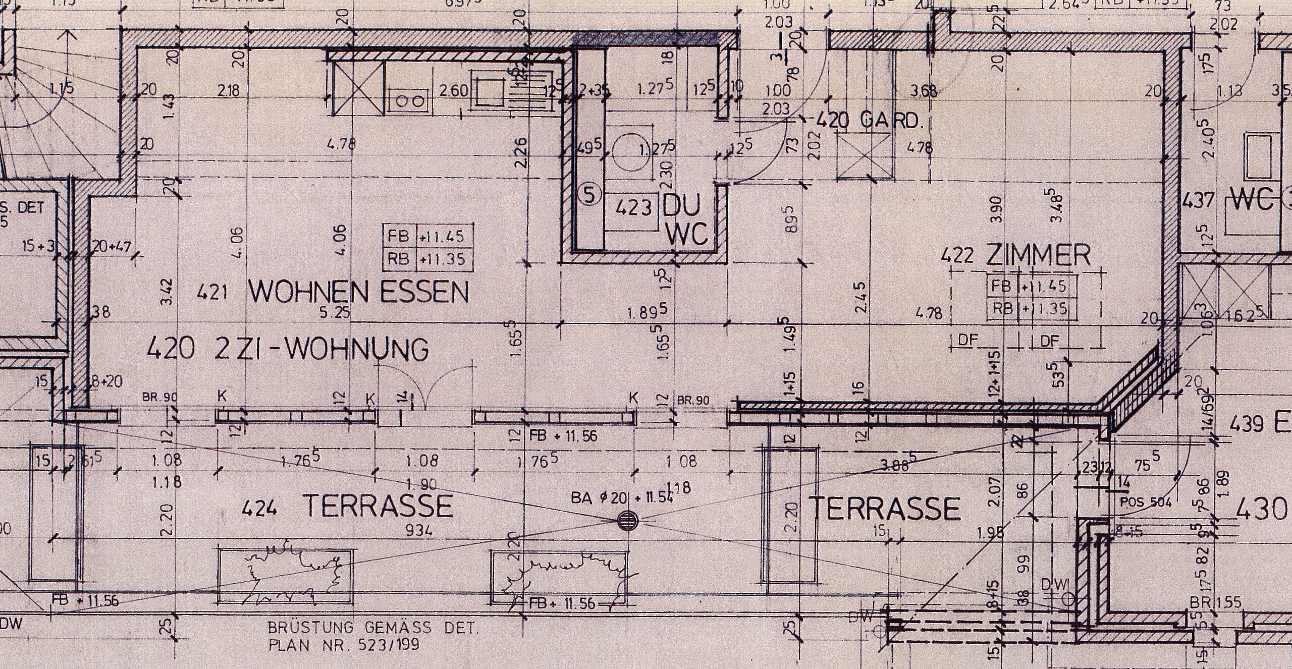 Grundriss einer 2-Zimmer-Wohnung mit Terrasse