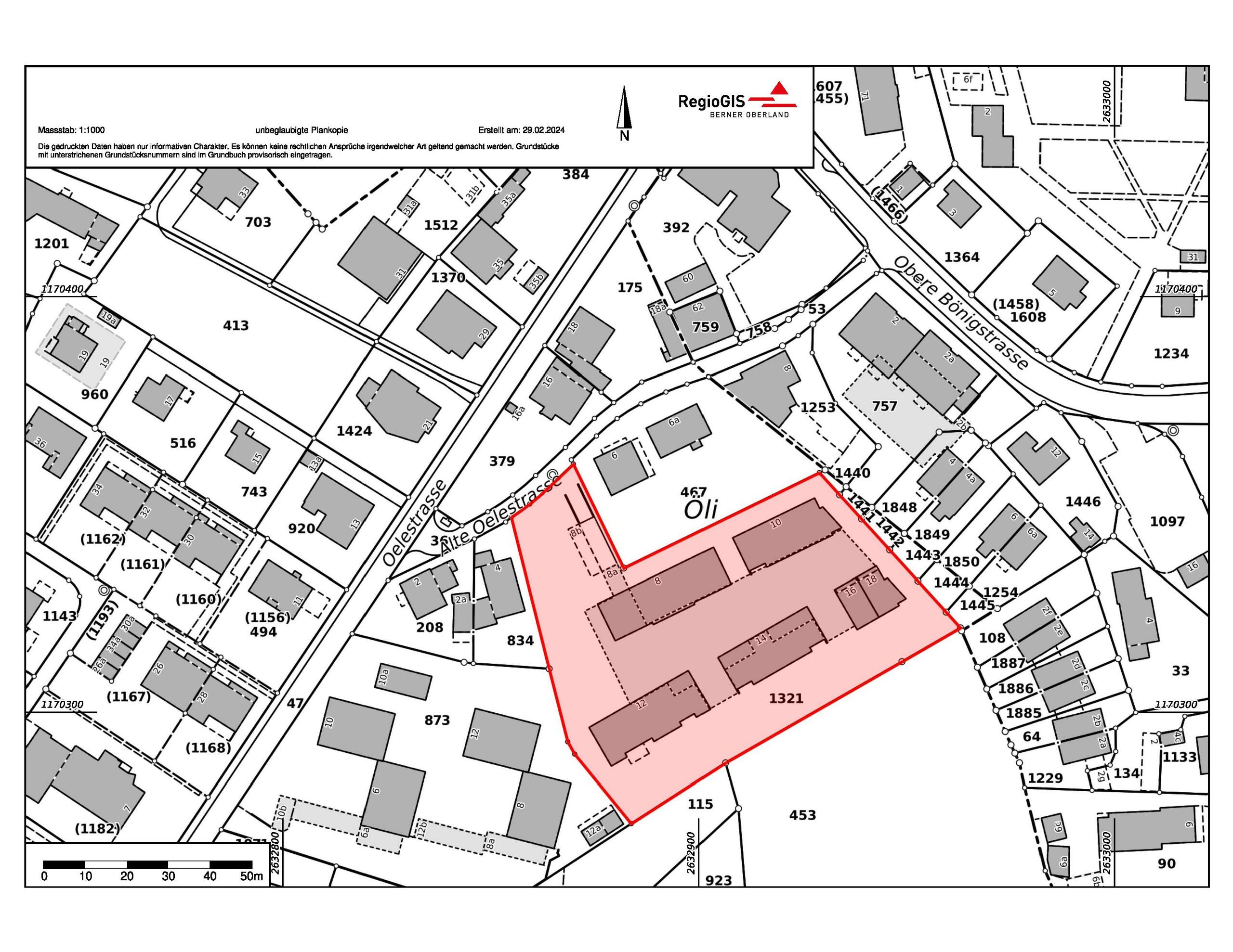 Lageplan eines Grundstücks mit markierter Parzelle