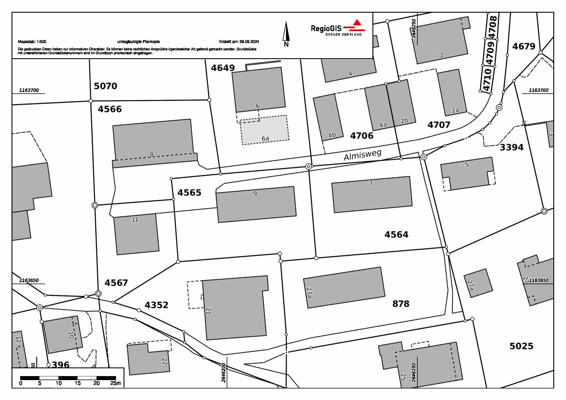 Lageplan mit Grundstücken und Gebäudeumrissen